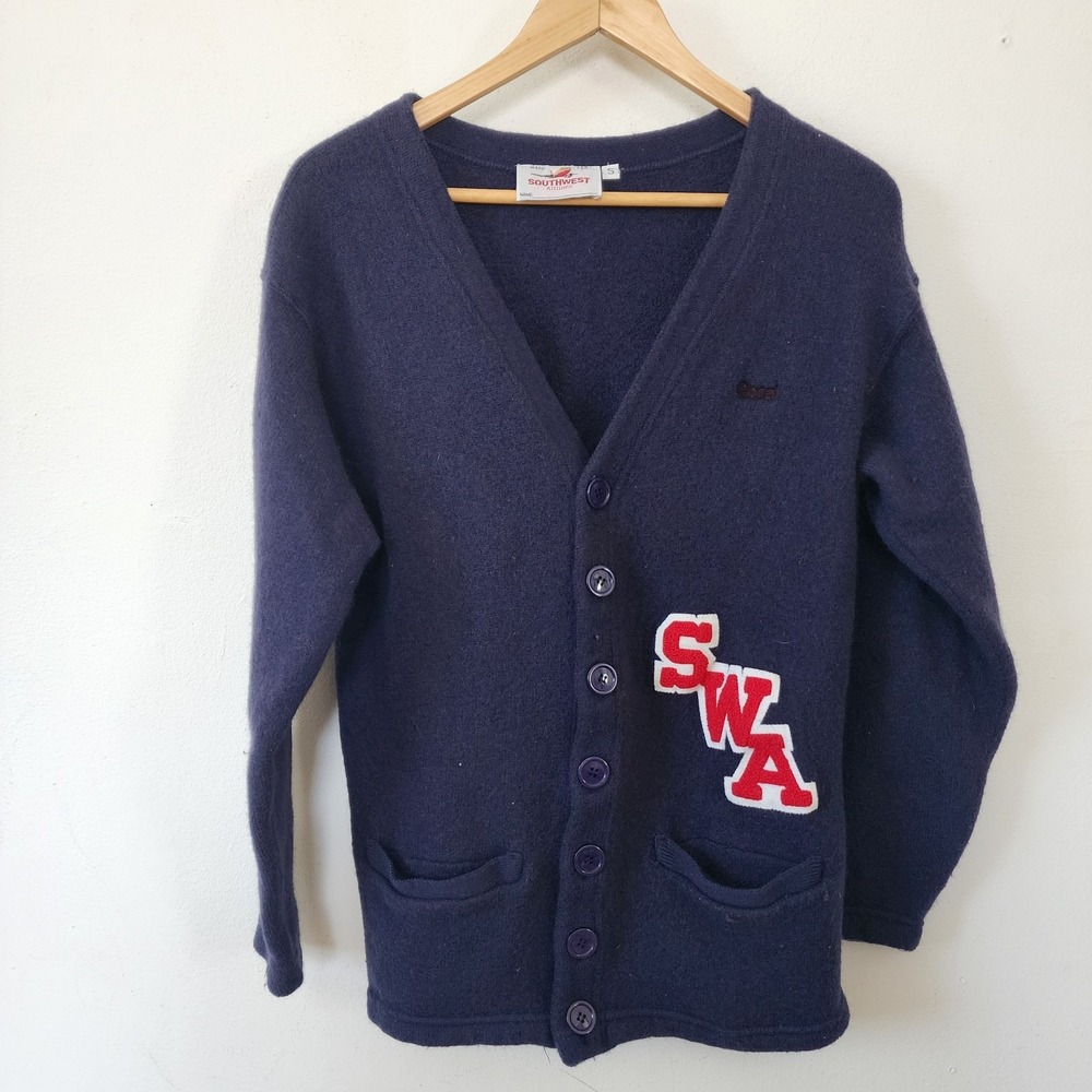 Vintage Southwest Airlines Small Cardigan Sweater Navy Blue